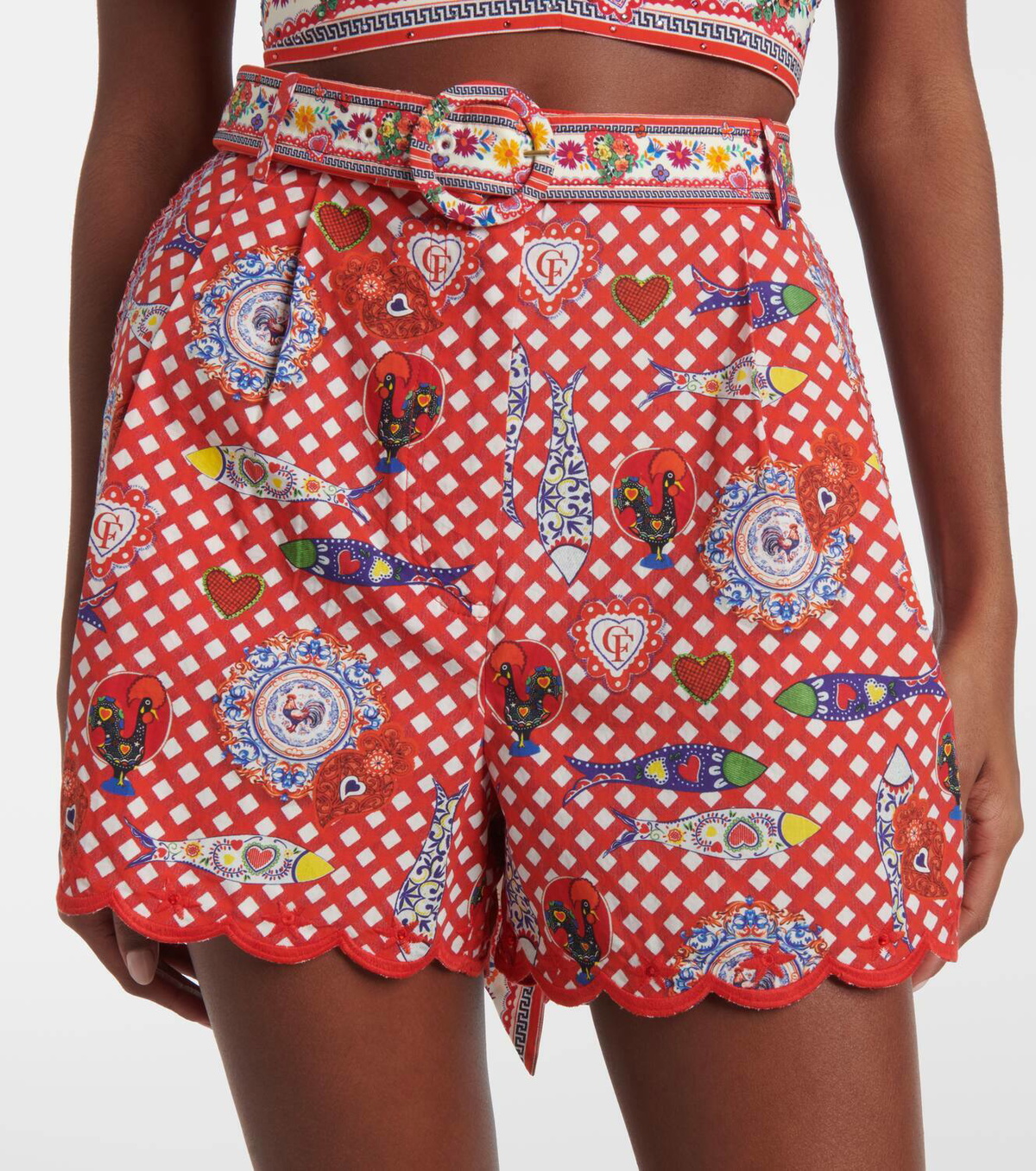 Camilla Printed scalloped cotton shorts