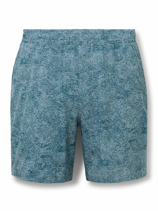 Photo: Lululemon - Pace Breaker 7&quot; Straight-Leg Mesh-Trimmed Printed Recycled-Swift&trade; Shorts - Blue