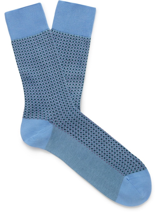 Photo: FALKE - Uptown Tie Cotton-Blend Jacquard Socks - Blue - EU 41-42