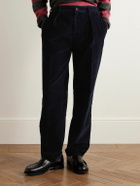 Drake's - Games Tapered Pleated Cotton-Corduroy Trousers - Blue