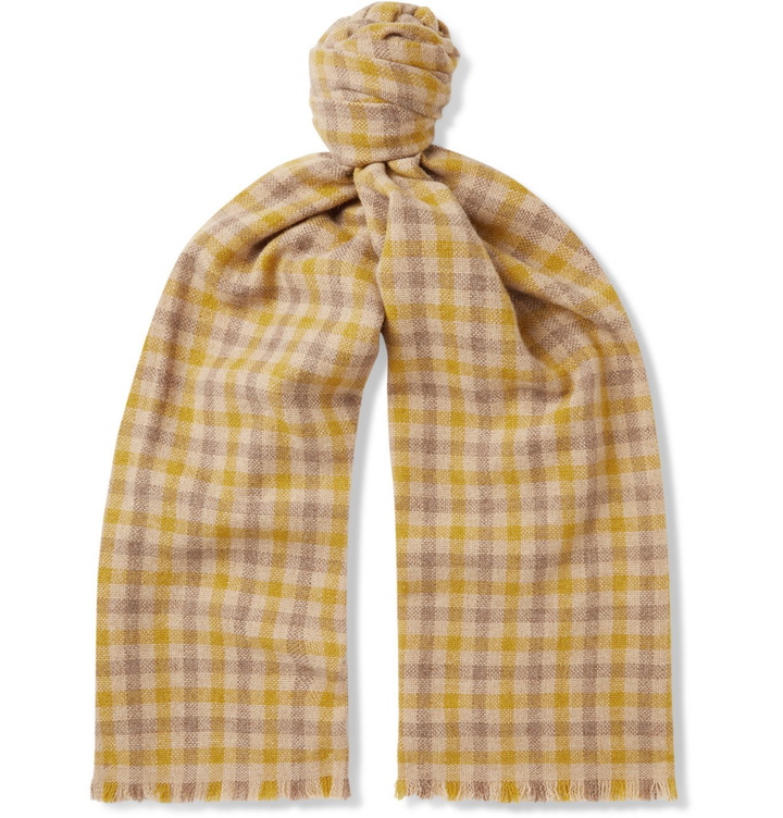 Photo: ACNE STUDIOS - Logo-Appliquéd Checked Wool-Blend Scarf - Neutrals