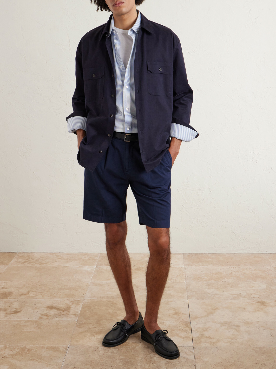 Boglioli - Straight-Leg Cotton-Blend Shorts - Blue