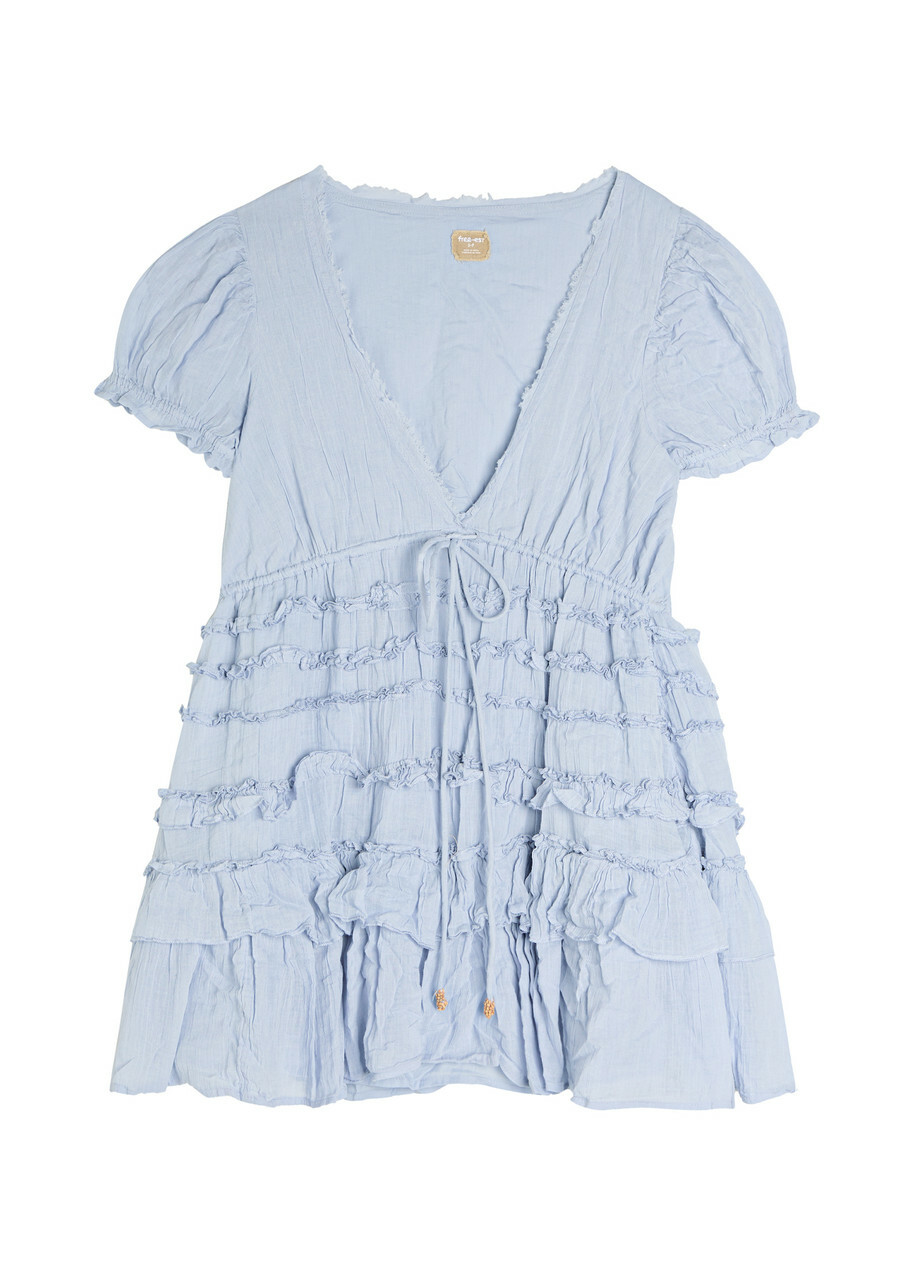 Free People Darcy Ruffled Cotton Mini Dress Light Blue