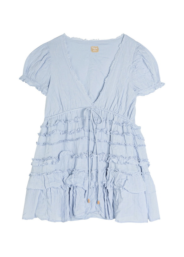 Photo: Free People Darcy Ruffled Cotton Mini Dress Light Blue