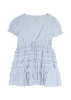 Free People Darcy Ruffled Cotton Mini Dress Light Blue