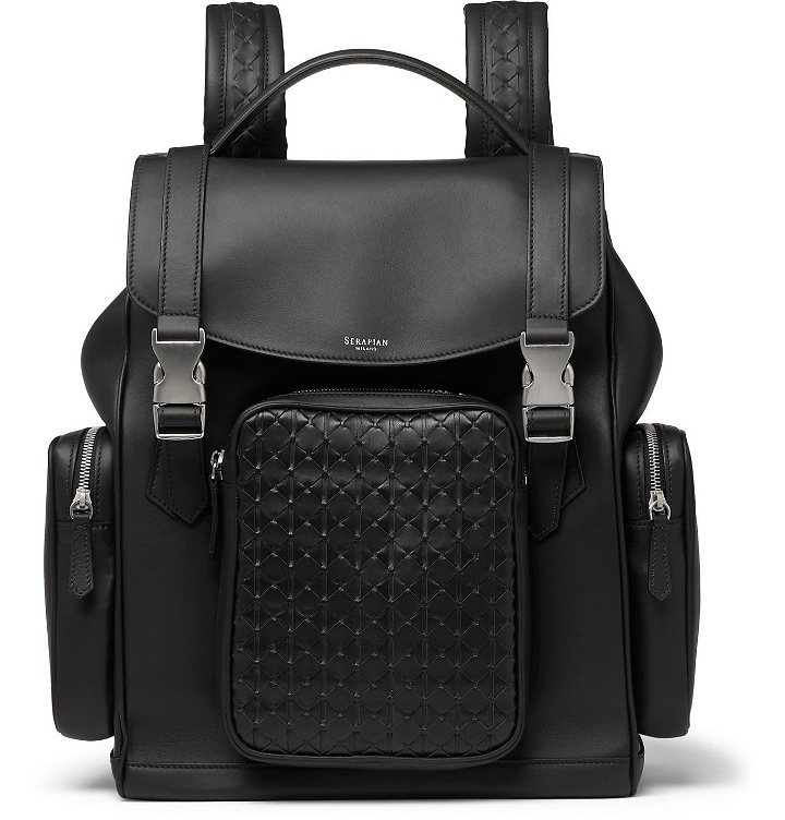 Photo: Serapian - Mosaico Woven Leather Backpack - Black
