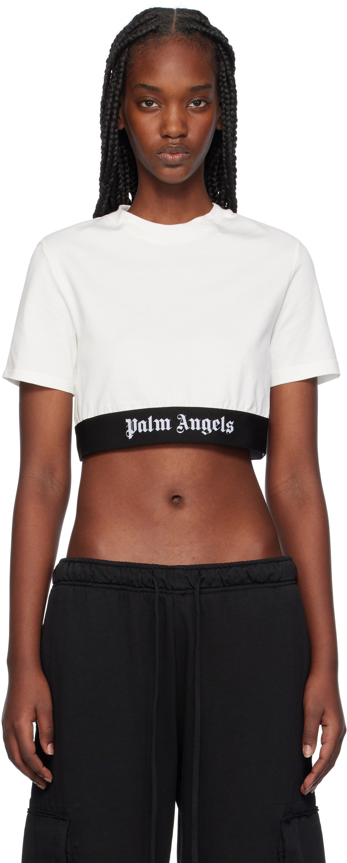 Tシャツ・カットソー PALM ANGELS KNITTED CROPPED TOP Palm Angels Stripe Knit Logo Crop Top | Saks Fifth Avenue