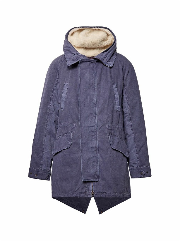 Photo: Yves Salomon - Shearling-Trimmed Cotton Hooded Parka with Detachable Down Lining - Blue