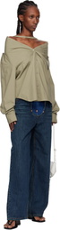 Pushbutton Khaki Dropped Shoulder Shirt