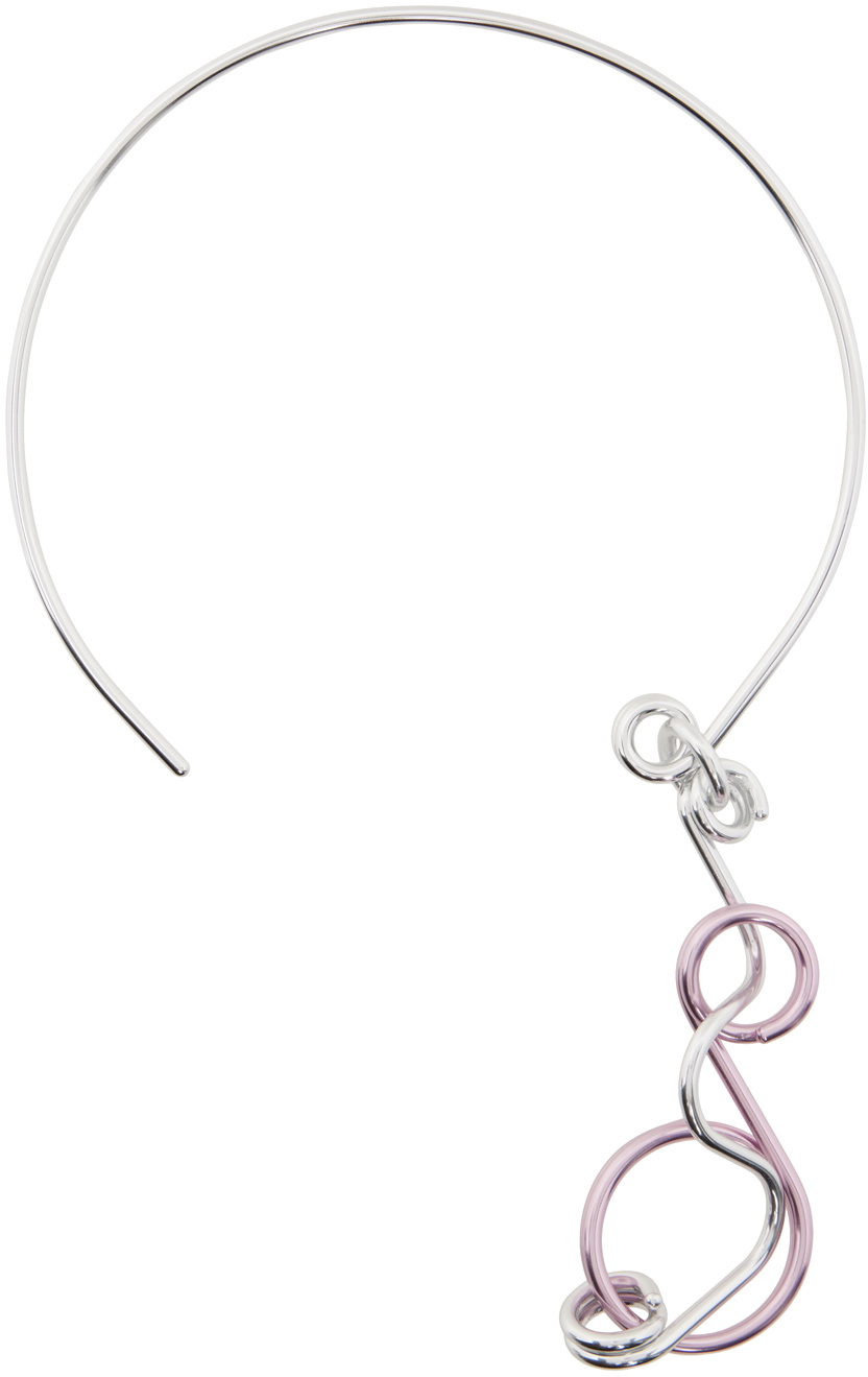 132 5. ISSEY MIYAKE Silver & Pink Bubble Wands Necklace