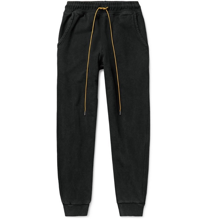 Photo: Rhude - Slim-Fit Tapered Printed Loopback Cotton-Jersey Sweatpants - Black