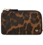 TOM FORD - Leopard-Print Nubuck Zip-Around Cardholder - Men - Brown