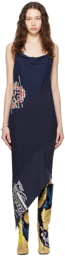 Conner Ives Navy Reconstituted Midi Dress