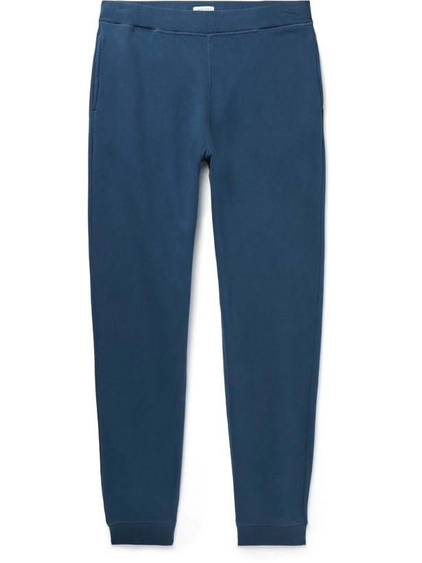 Photo: Sunspel - Tapered Brushed Cotton-Jersey Sweatpants - Blue