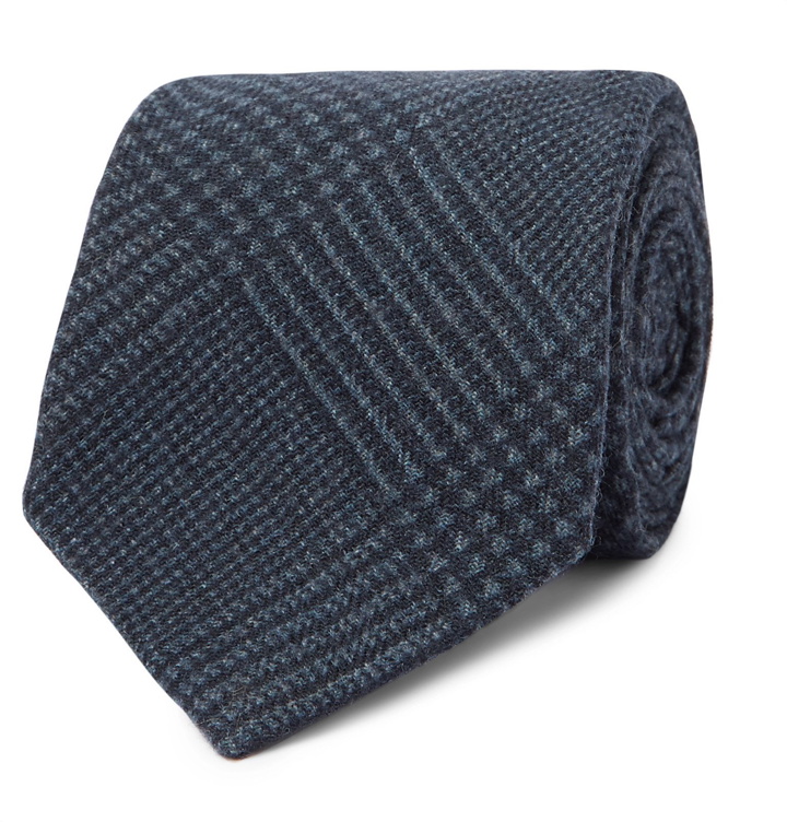 Photo: Kingsman - Drake's 8cm Prince of Wales Checked Wool Tie - Blue
