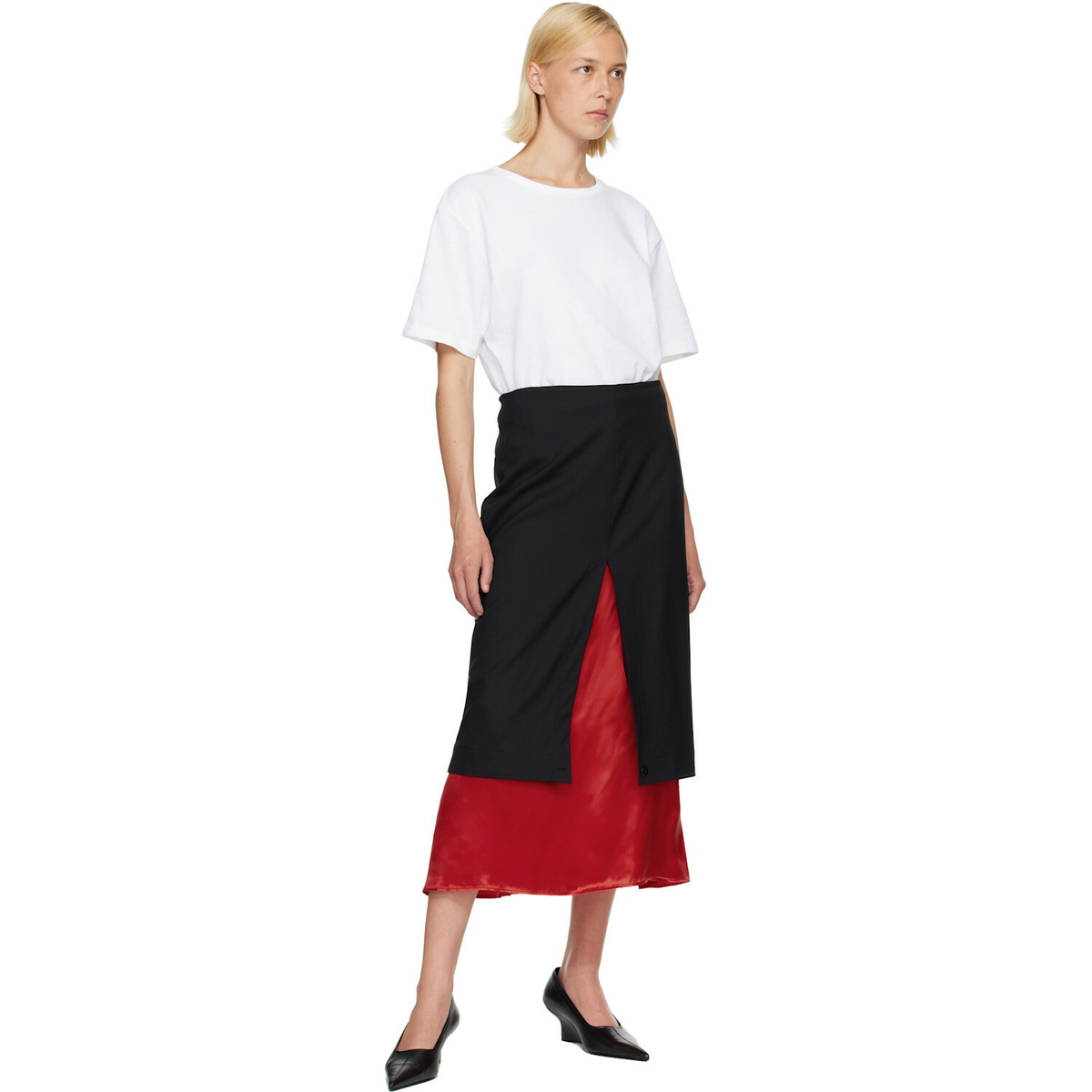 Róhe Black & Red Contrast Upside-Down Midi Skirt