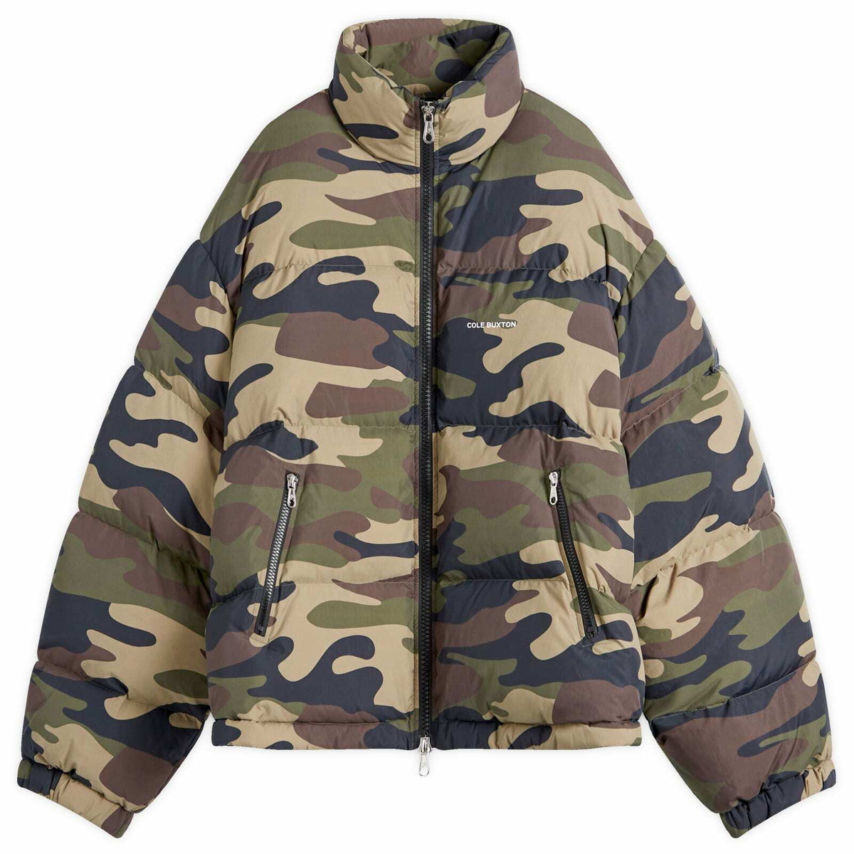 END. x Cole Buxton Hooded Cropped Insulated Puffer in Camo