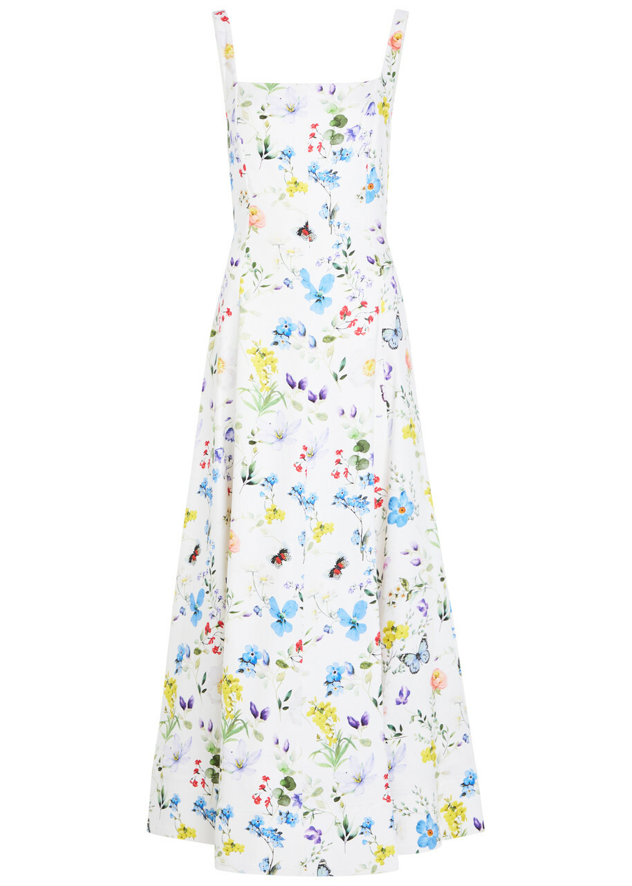 Alice + Olivia Polly Floral Linen-blend Midi Dress Multicoloured
