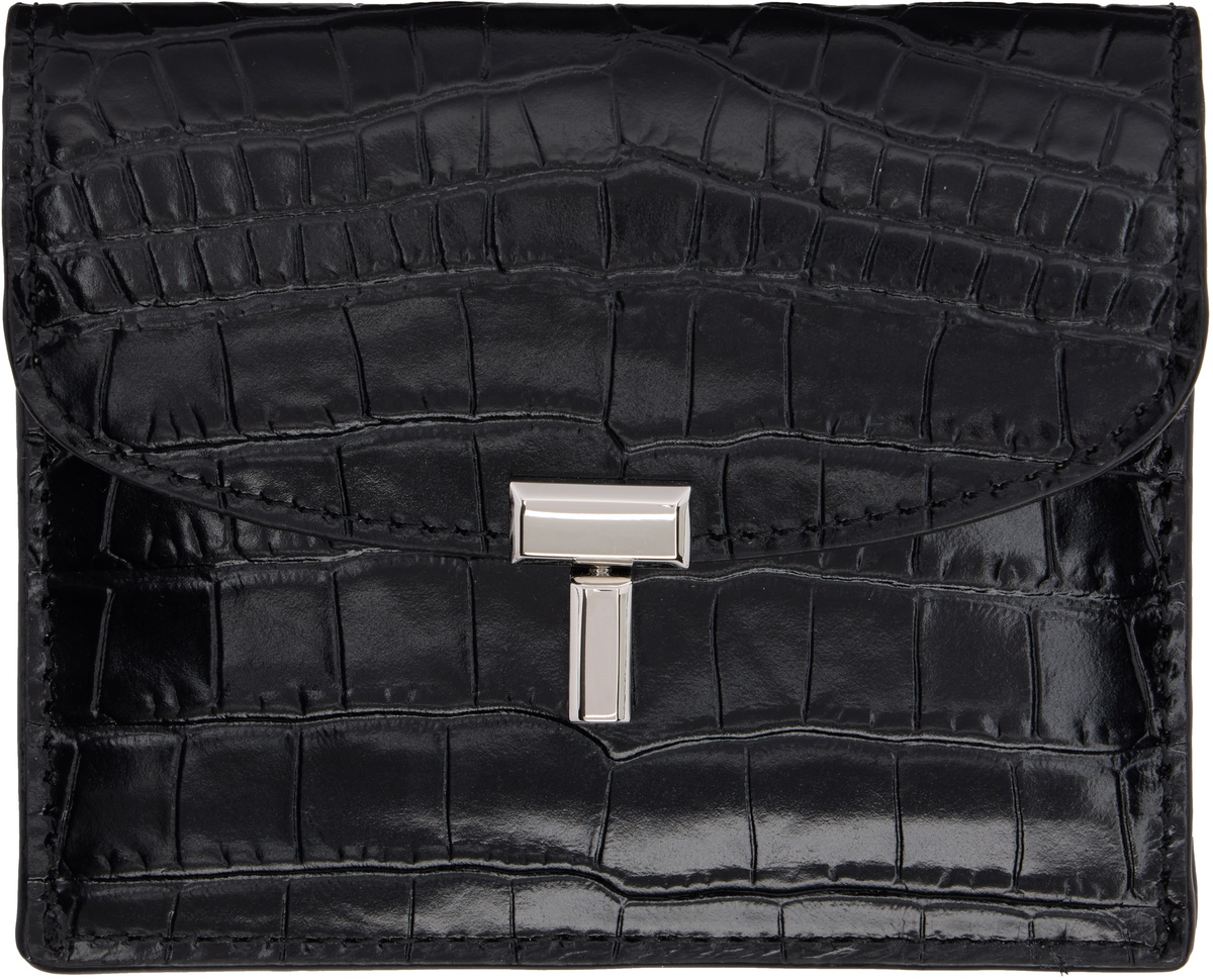 TOTEME Black T-Lock Croco-Embossed Card Holder