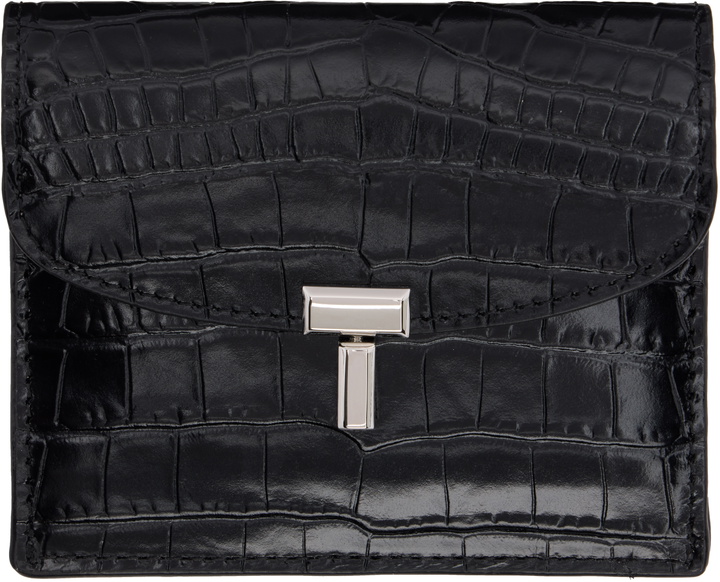 Photo: TOTEME Black T-Lock Croco-Embossed Card Holder