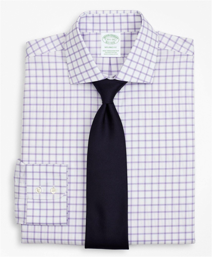 Photo: Brooks Brothers Men's Stretch Milano Slim-Fit Dress Shirt, Non-Iron Twill English Collar Grid Check | Lavender