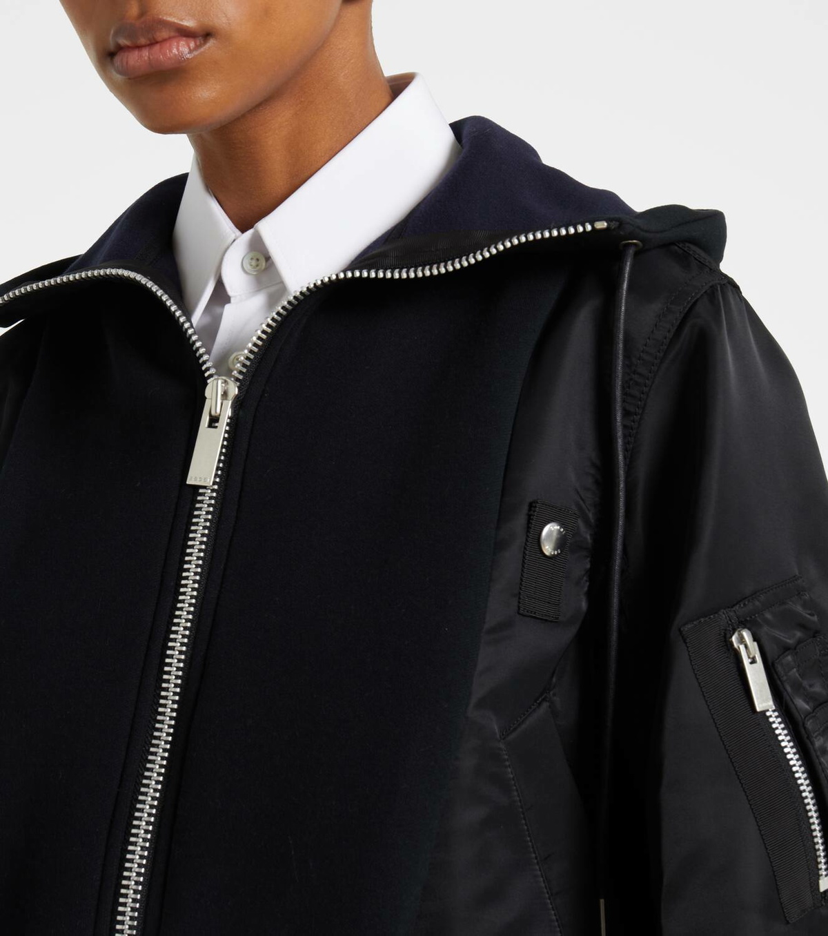 Sacai Paneled cotton-blend zip-up hoodie Sacai