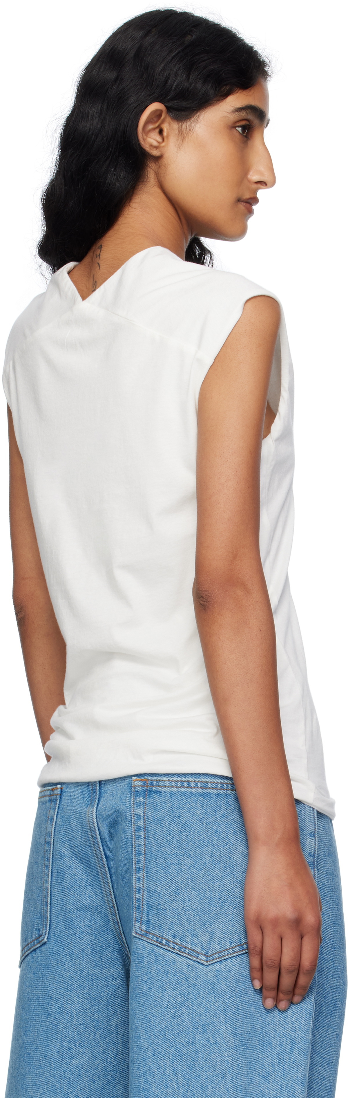 6397 White High V Tank Top