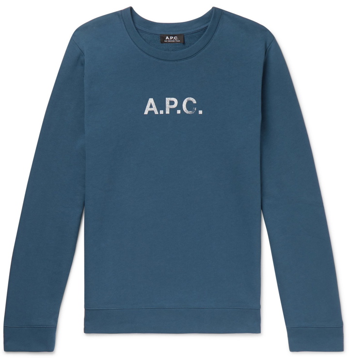Photo: A.P.C. - Slim-Fit Logo-Print Loopback Cotton-Jersey Sweatshirt - Blue