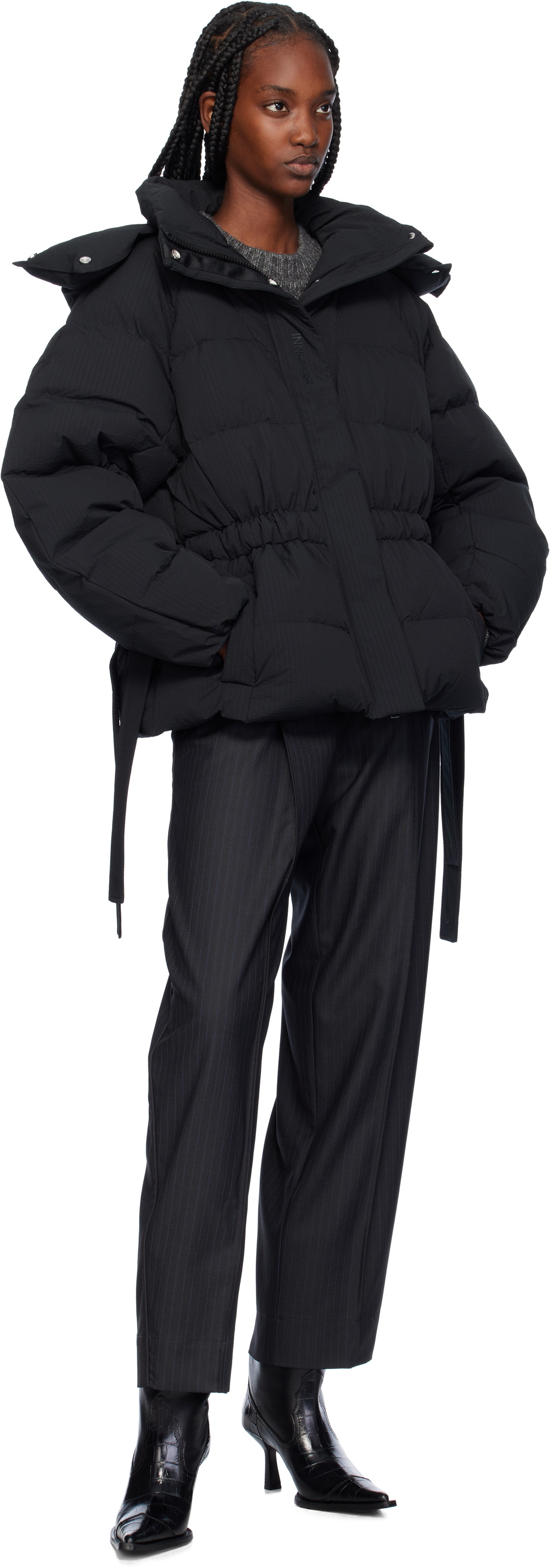 GANNI Black Tech Oversized Down Puffer Jacket GANNI
