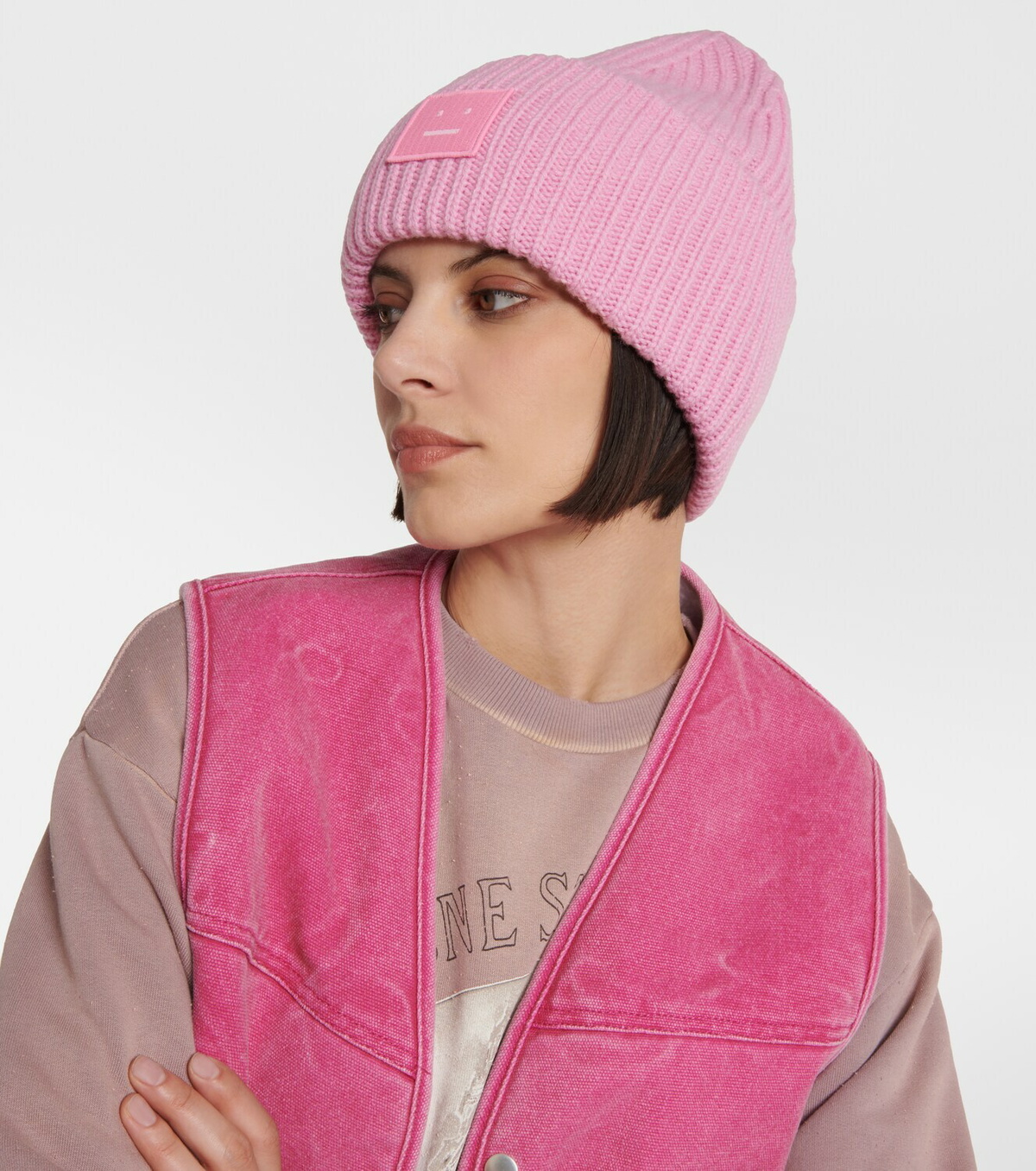 Acne Women’s Beanie Acne Studios Pink Large Logo Beanie | Garmentory main image 2