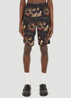 Abstract Motif Board Shorts in Black