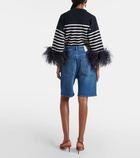 Valentino Leather-trimmed denim Bermuda shorts