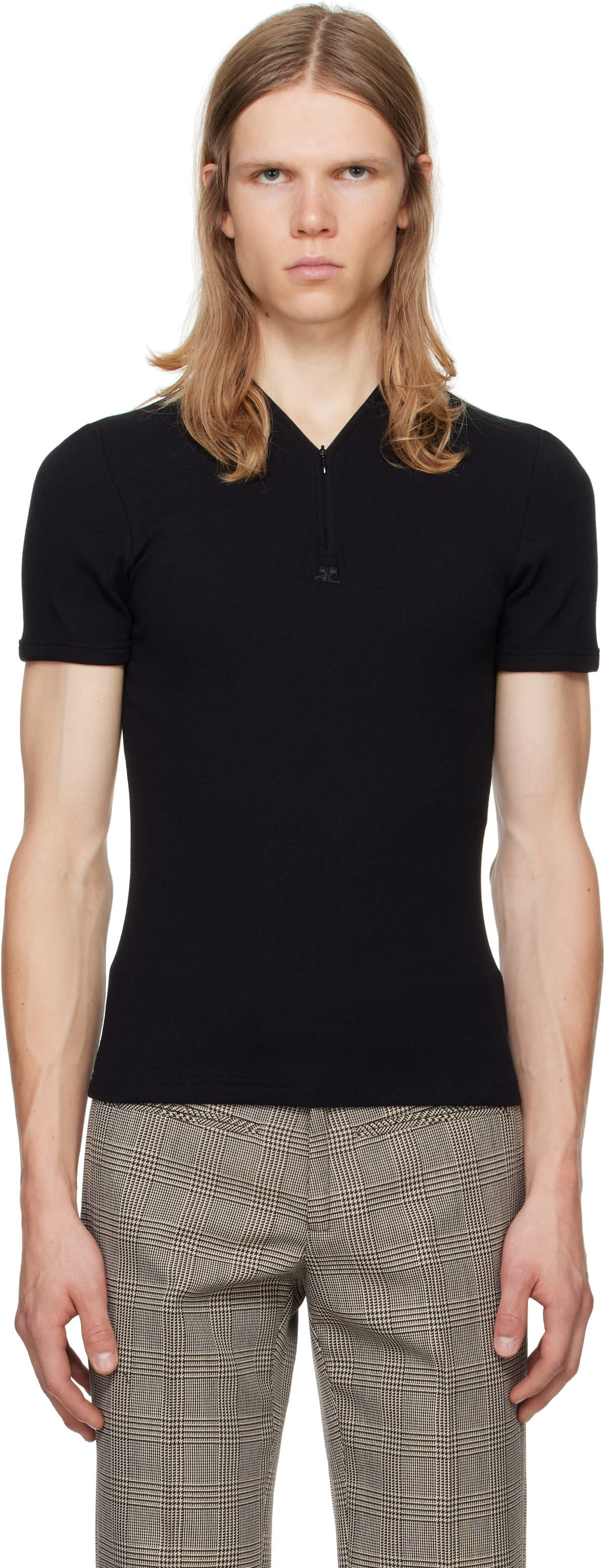 Courrèges Black Zipped 90's Rib T-shirt Courreges