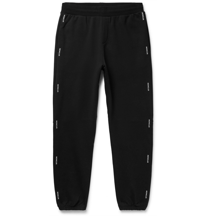 Photo: MONCLER - Tapered Logo-Print Loopback Cotton-Jersey Sweatpants - Black