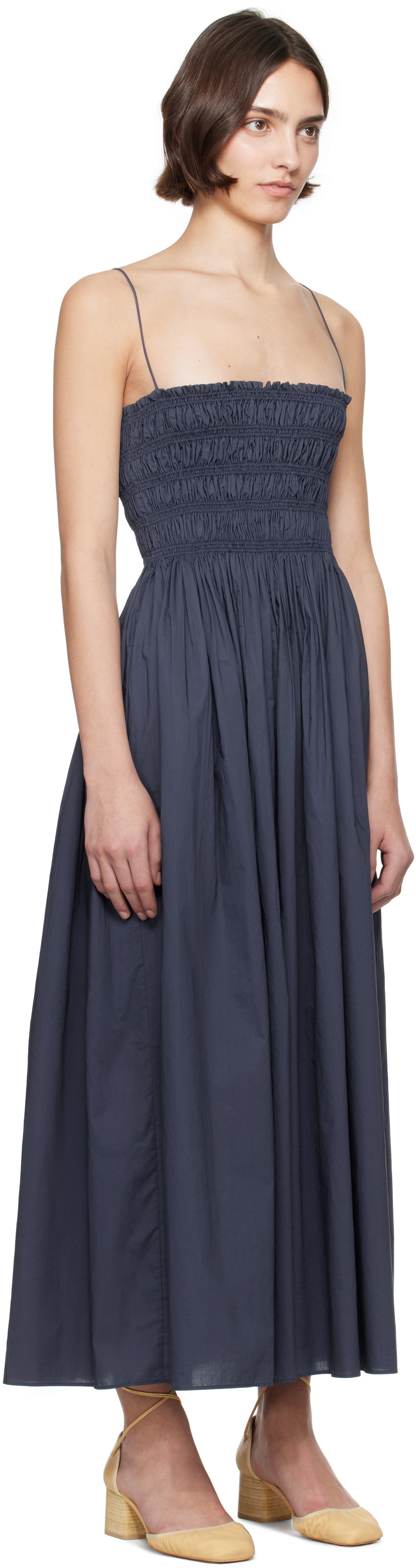 Matteau Navy Shirred Bodice Maxi Dress