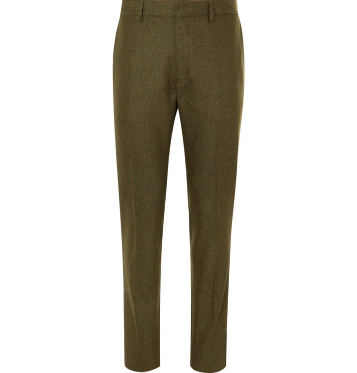 Photo: Tod's - Tapered Mélange Virgin Wool-Blend Flannel Trousers - Green