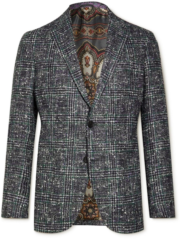 Photo: ETRO - Mélange Prince of Wales Checked Wool-Blend Blazer - Gray
