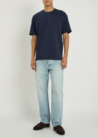 Saint Laurent Logo-embroidered Piqué Cotton-blend T-shirt Blue