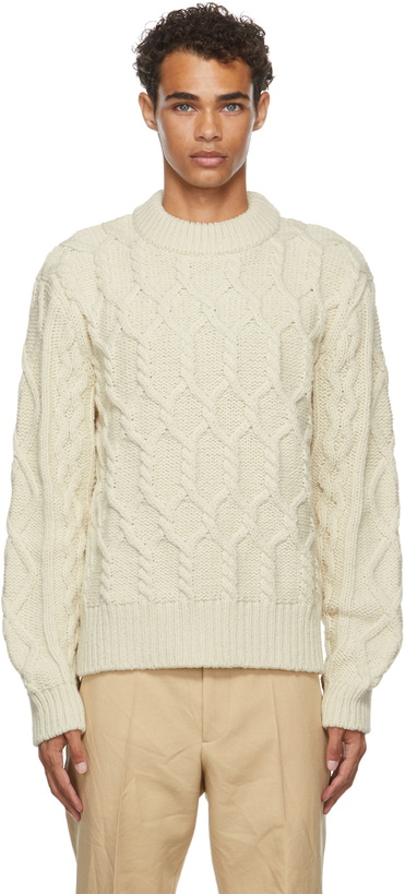 Photo: Jil Sander Off-White Cable Crewneck Sweater