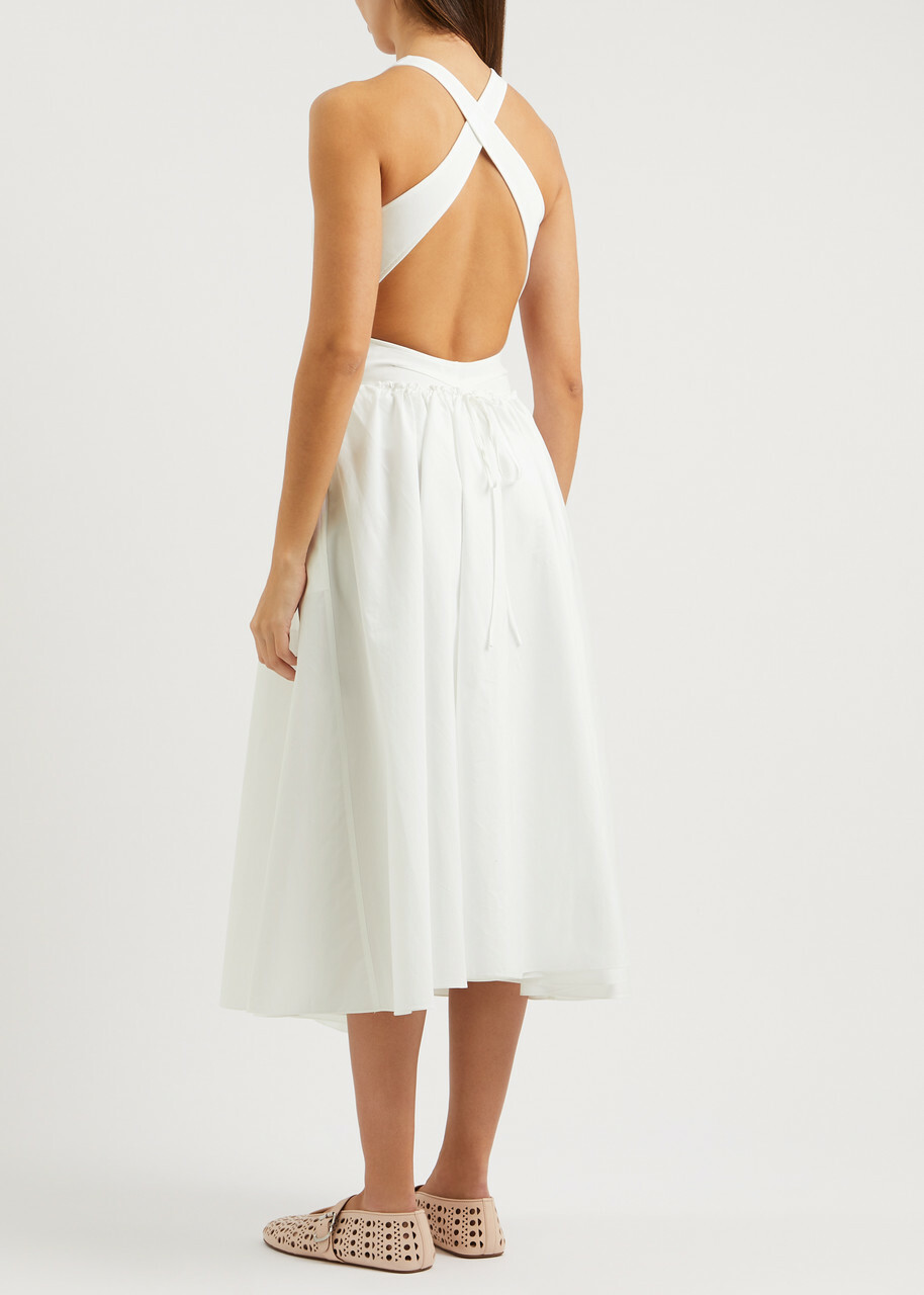 Alaïa Knitted and Cotton-poplin Midi Dress White ALAÏA