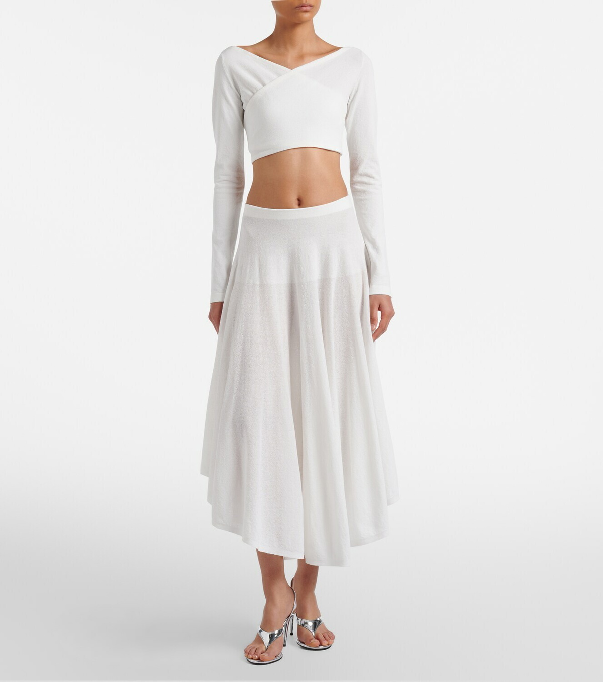 Alaïa Semi-sheer asymmetric cotton crêpe skirt