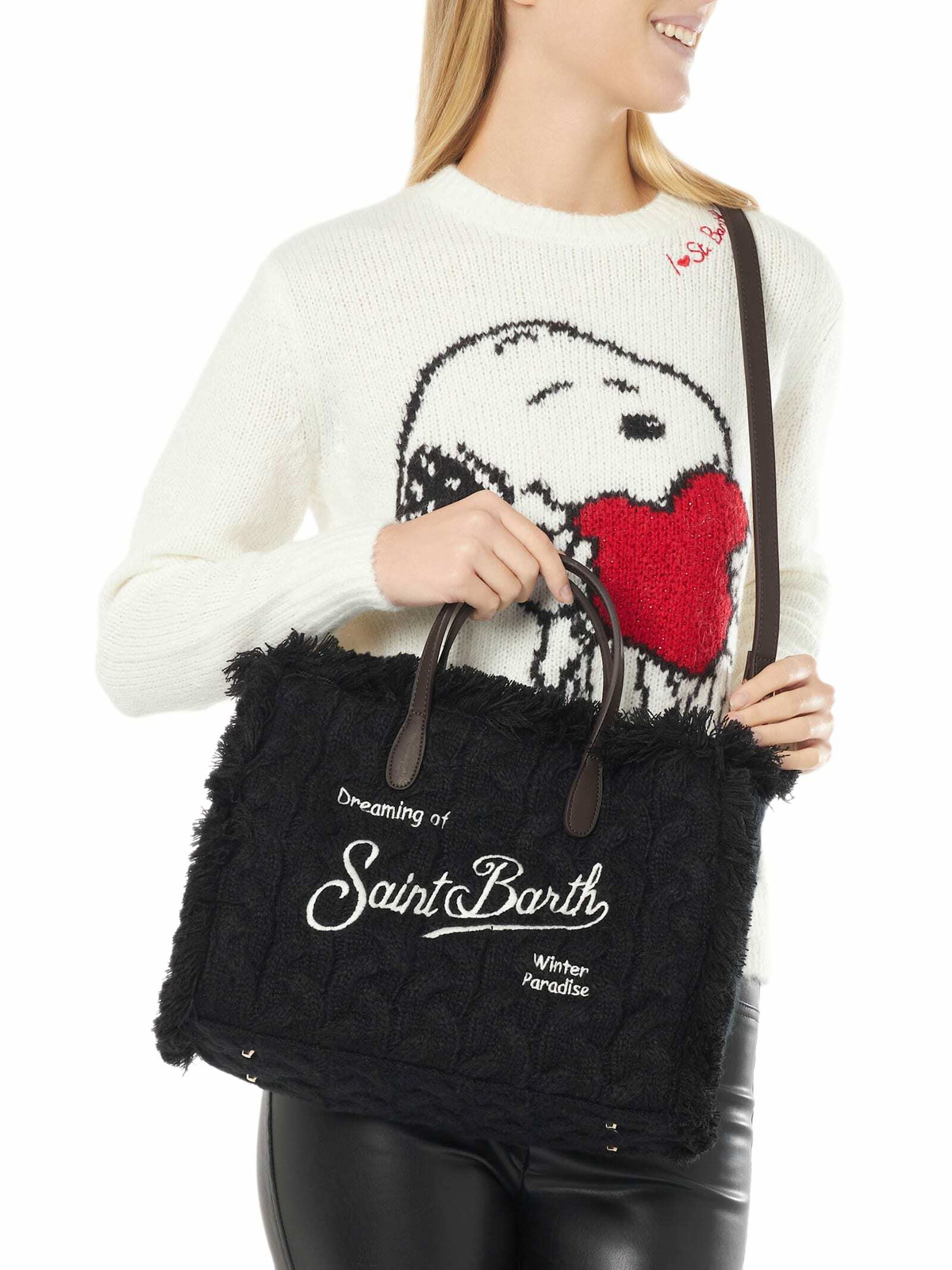 MC2 Saint Barth Braid Tricot Black Colette Handbag With Fringes