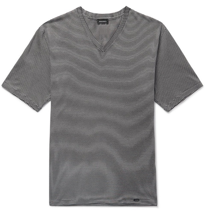 Photo: Hanro - Striped Mercerised Cotton T-Shirt - Black