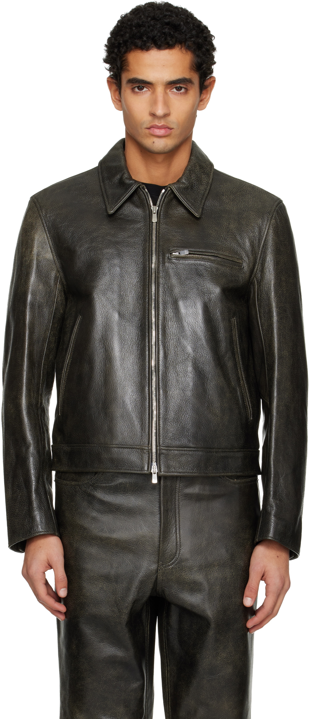 TONYWACK Black Zip Leather Jacket