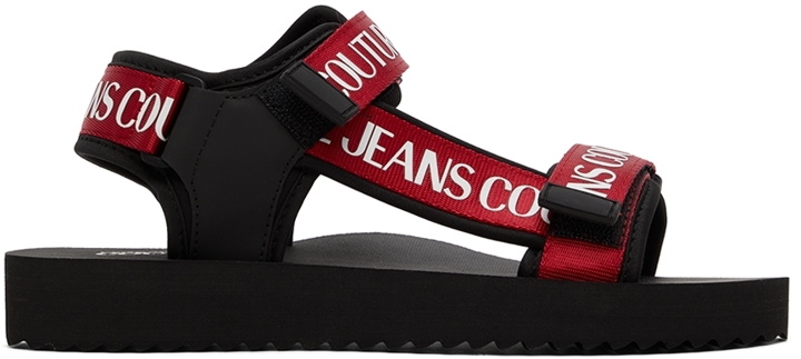 Photo: Versace Jeans Couture Black & Red Fondo Strap Sandals