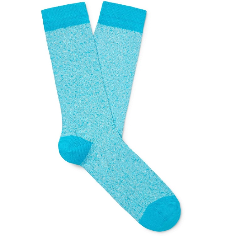 Photo: Sunspel - Mélange Organic Cotton-Blend Socks - Blue