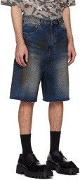 We11done Navy Faded Denim Shorts