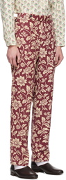 Bode Red & Off-White Floral Trousers