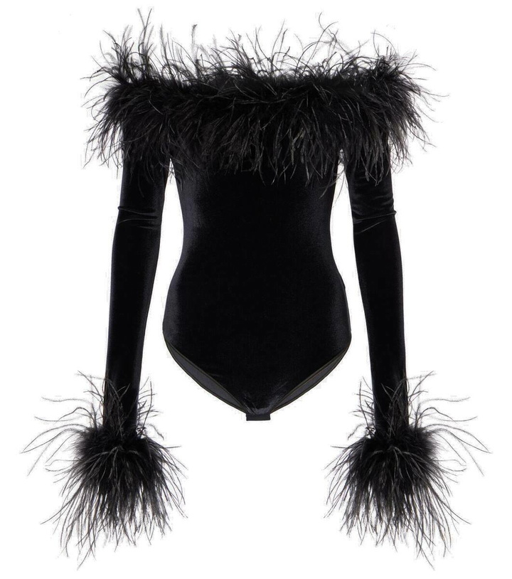 Photo: Oséree Feather-trimmed velvet bodysuit