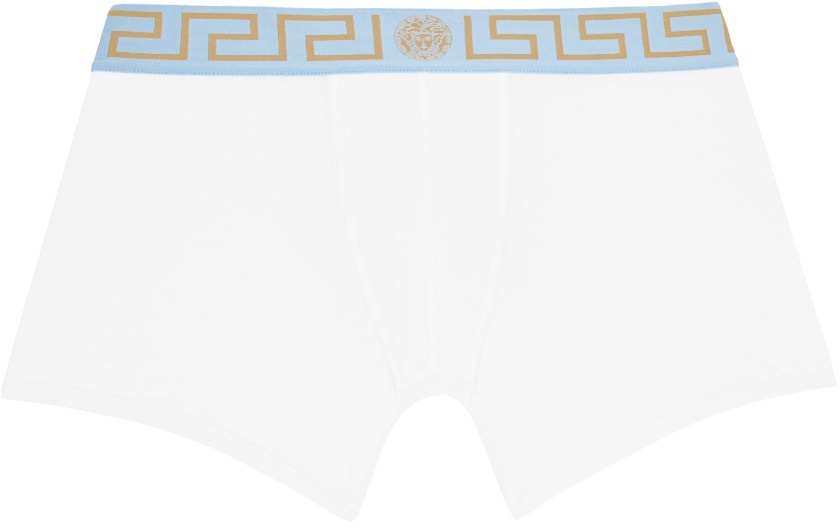 Versace Underwear White Greca Border Long Boxers Versace Underwear